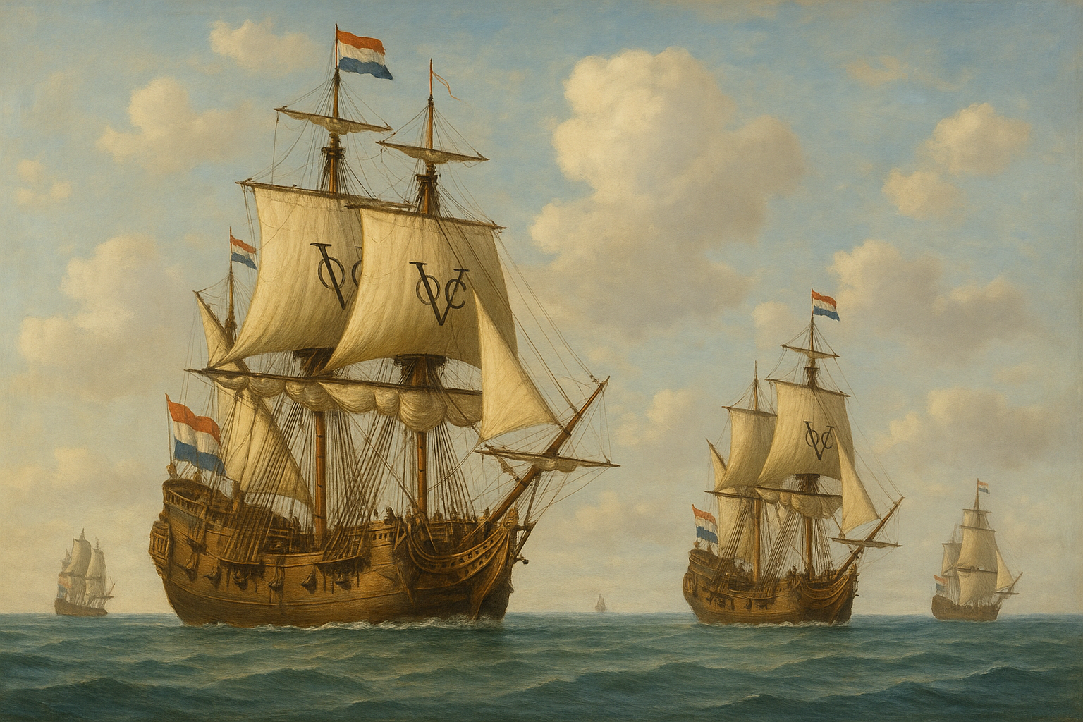 VOC-schepen op zee